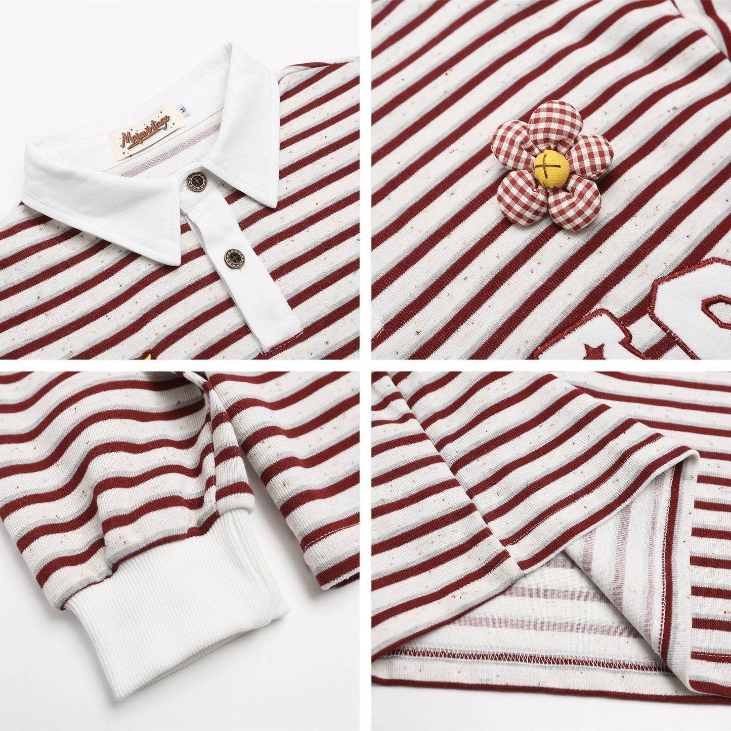 Letter Embroidered Loose Polo Collar Long Sleeve T-Shirt For Women | MuddyStock Originals MuddyStock