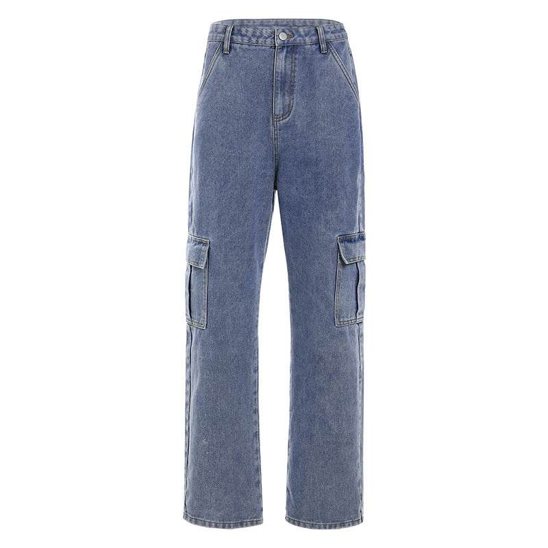 Straight trousers with high waist pockets Navy MuddyStock