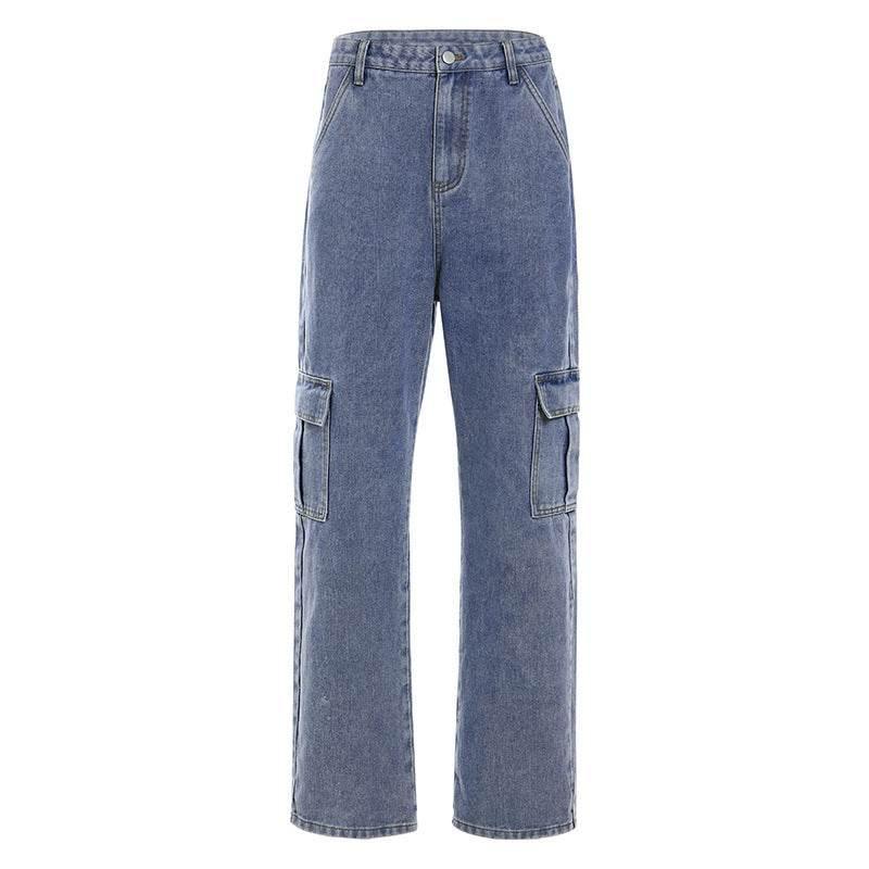 Straight trousers with high waist pockets Navy