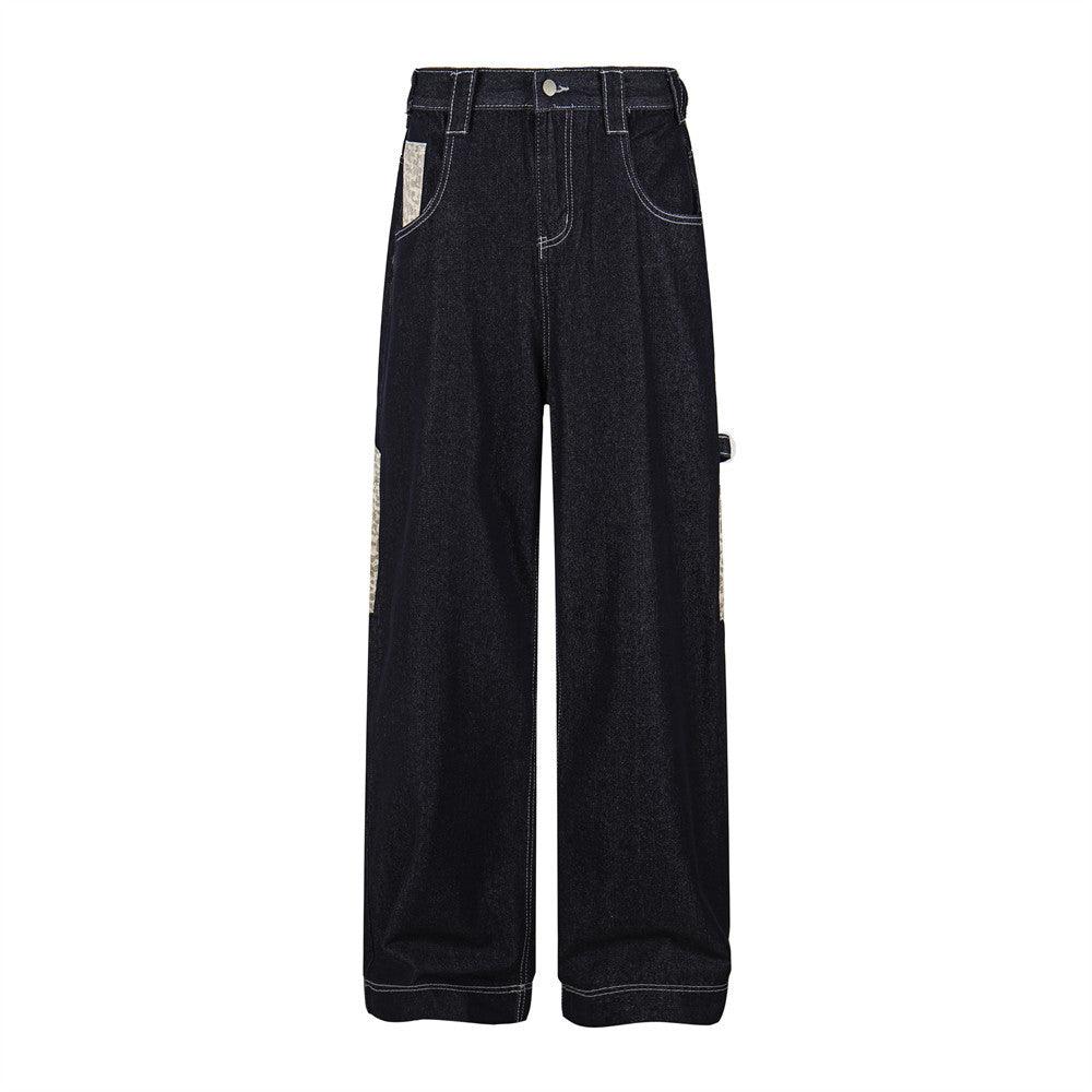Leopard pocket contrasting denim workwear pants for women | MuddyStock Originals