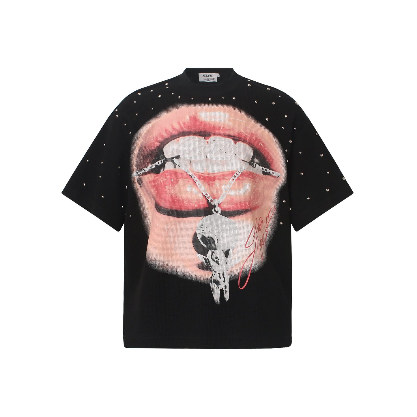 Red lip diamond print short sleeved t-shirt for men and women | MuddyStock Originals