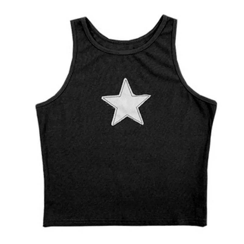 Printed Round Neck Sleeveless Vest Black MuddyStock