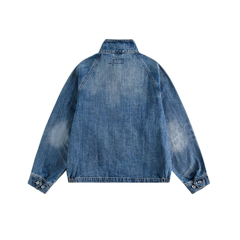 Streetwear Washed Faded Stand Collar Zipper Loose Denim Jacket For Men And Women | MuddyStock Originals MuddyStock