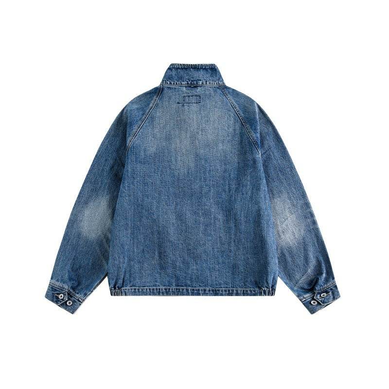 Streetwear Washed Faded Stand Collar Zipper Loose Denim Jacket For Men And Women | MuddyStock Originals MuddyStock