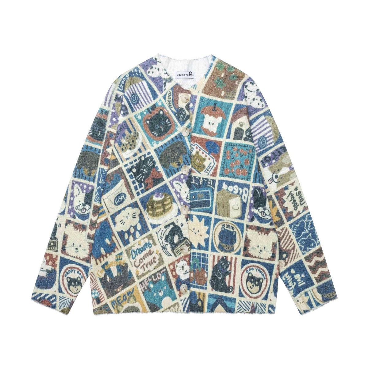 Manga checkered cat cardigan for women