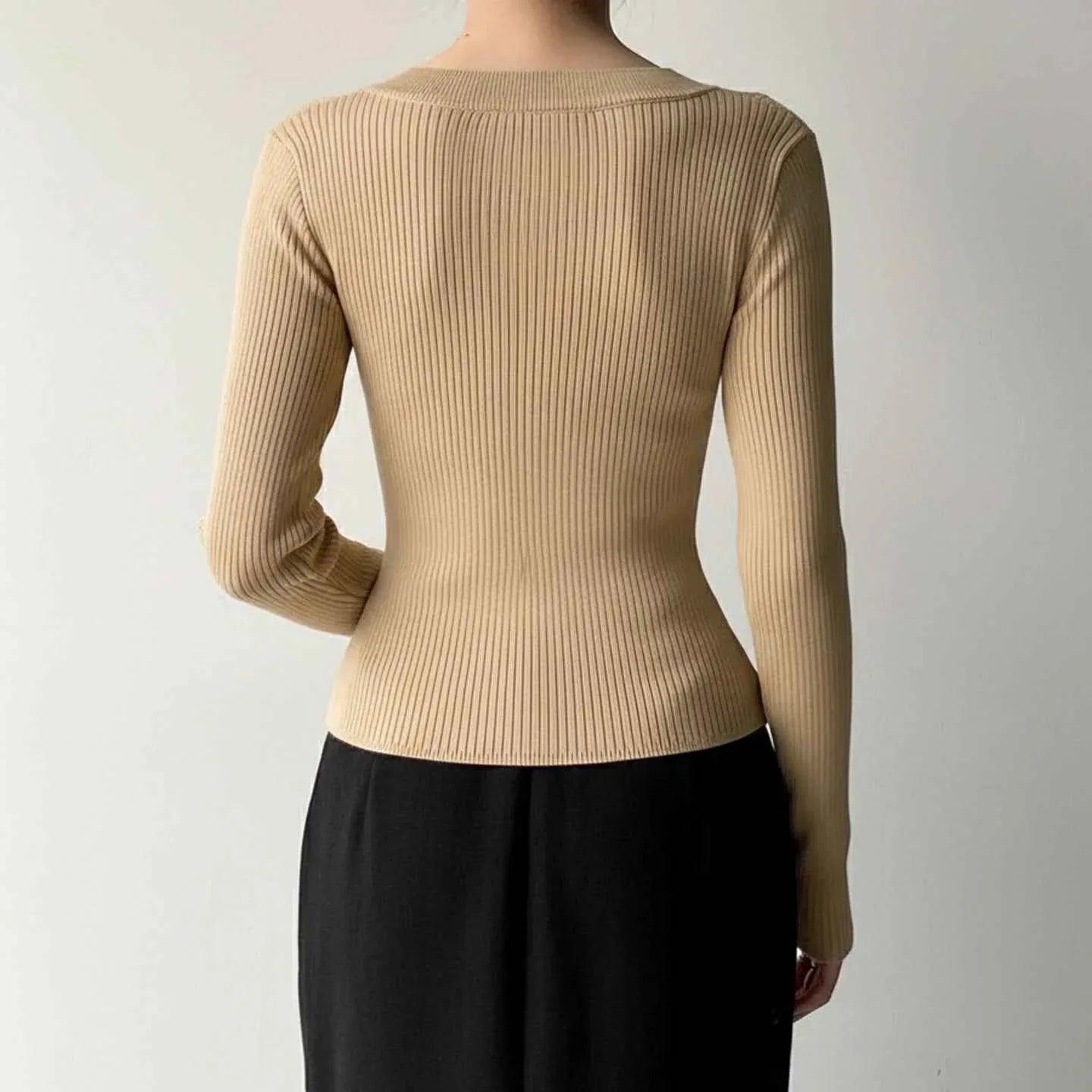 U-Neck Elastic Knit Long Sleeve Top For Women | MuddyStock Originals