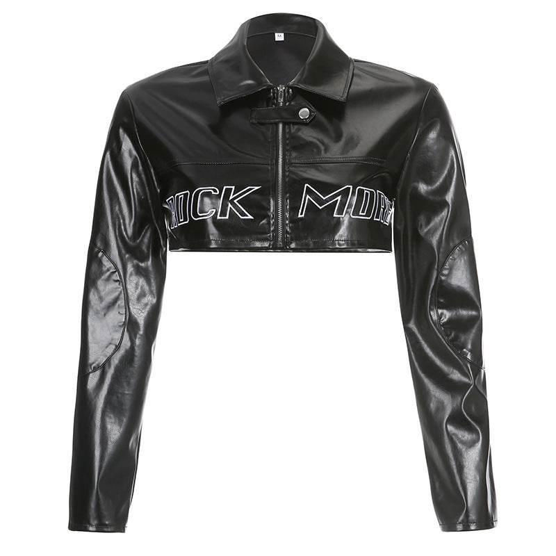 Letter Print Spliced Short Jacket For Women | MuddyStock Originals 27414 Black