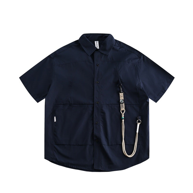 Mountain compass hanging rope decoration workwear shirt for men Navy Blue