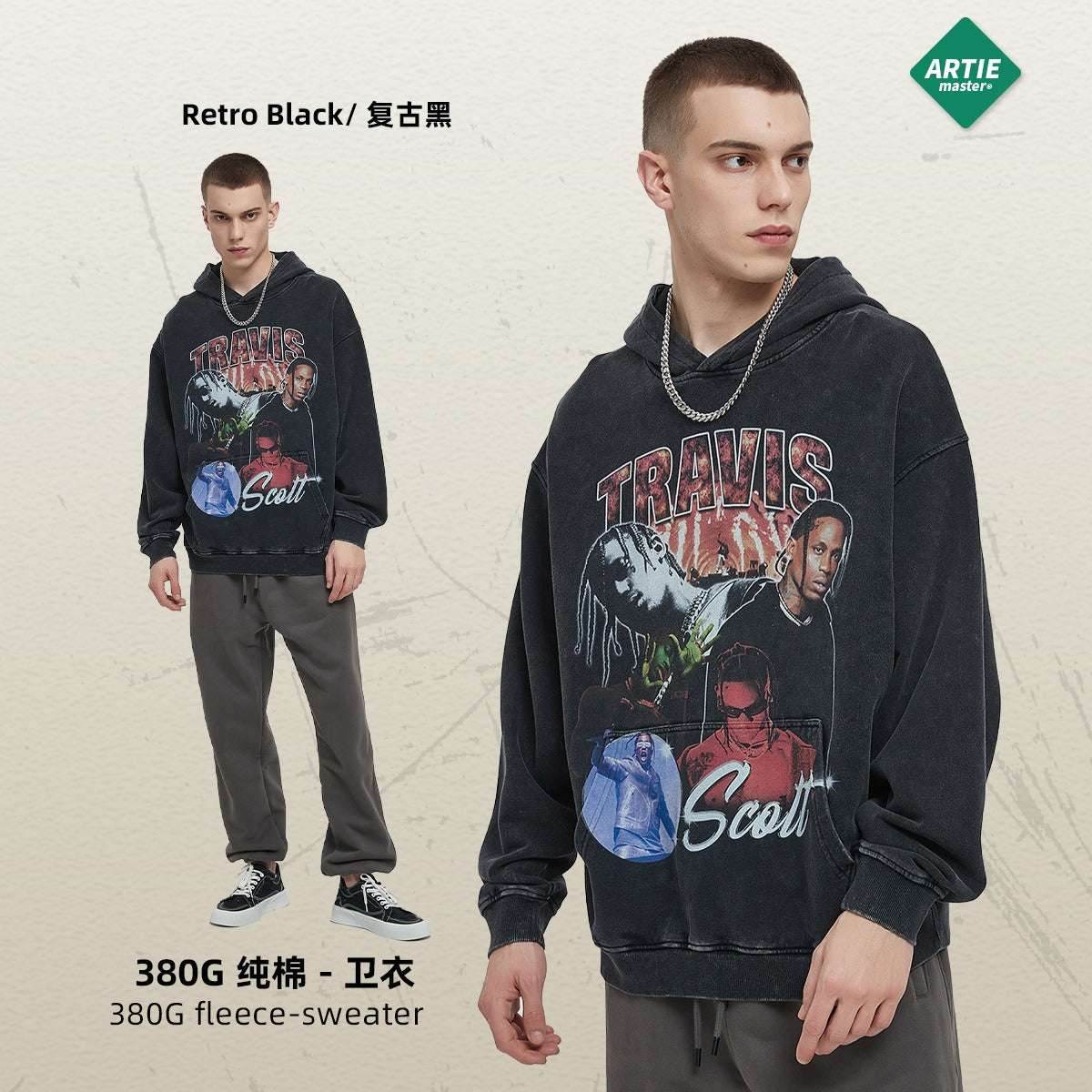 Breathable distressed printed hoodie for men | MuddyStock Originals Retro Black MuddyStock