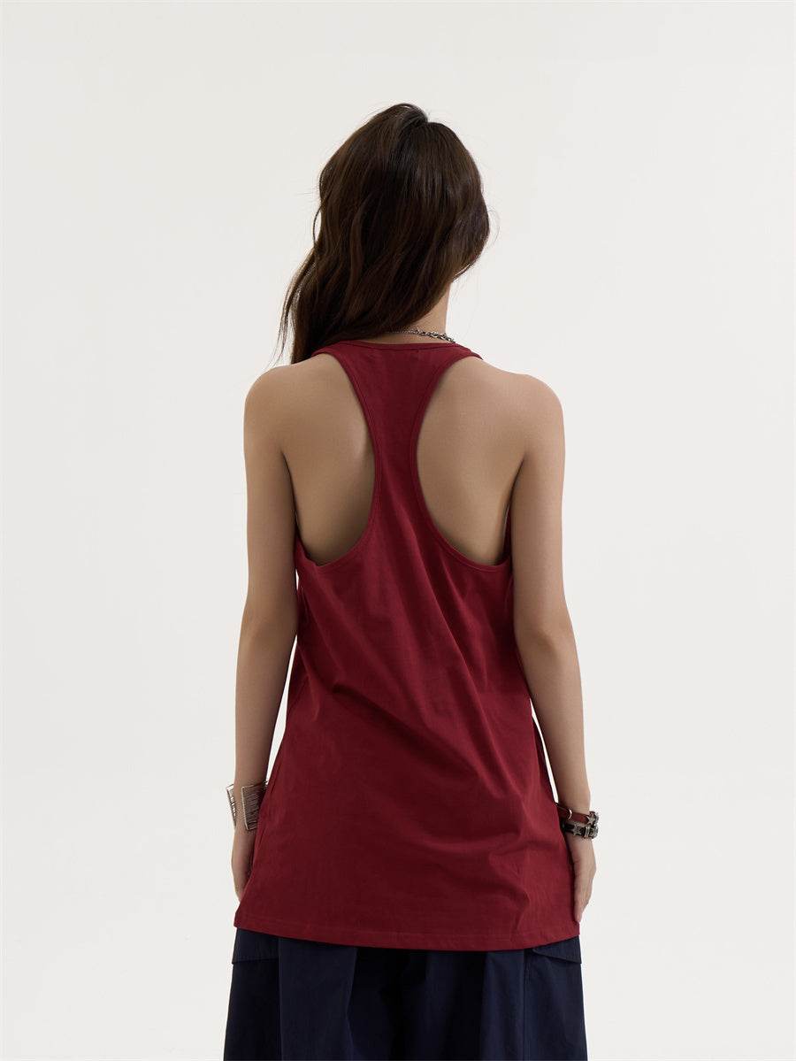 Women's Design Wine Red Printed Sleeveless Vest MuddyStock