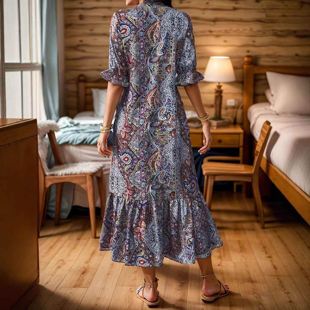 Women's Clothing Printed V-neck Plus Size Dress MuddyStock