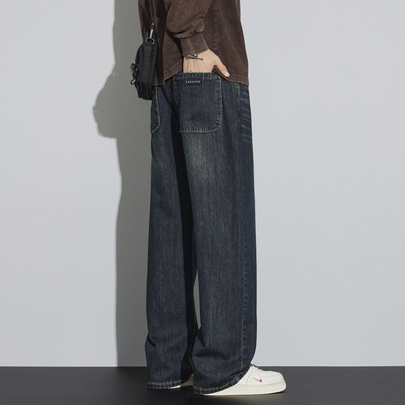 Retro Nostalgic Straight Jeans For Men Cement Gray MuddyStock