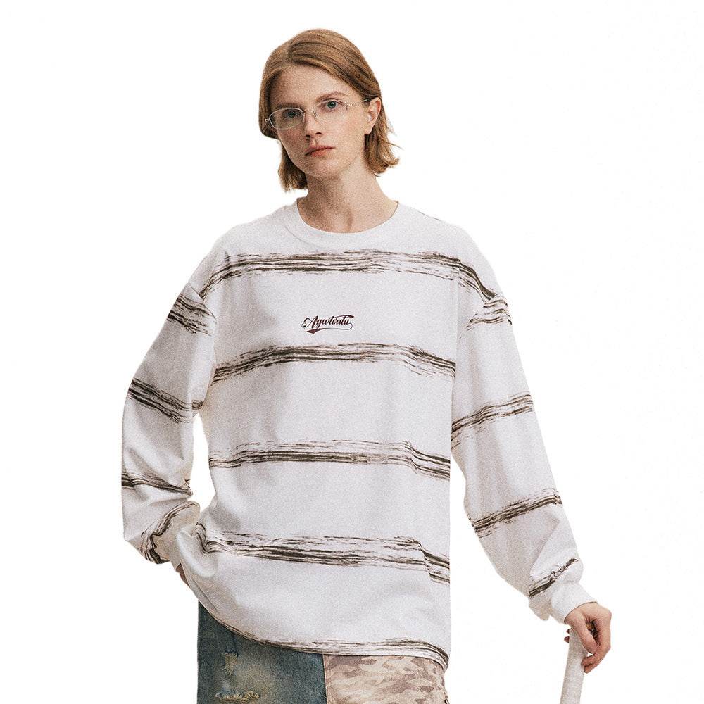 Hand-painted Graffiti Letter Striped Long-sleeved T-shirt For Men And Women MuddyStock
