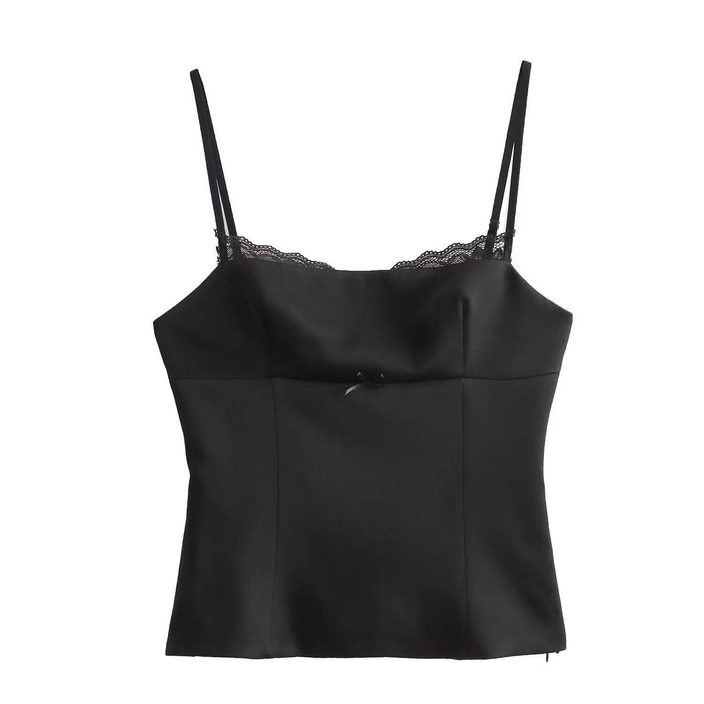 Silk Satin Textured Underwear Strap Top Black MuddyStock
