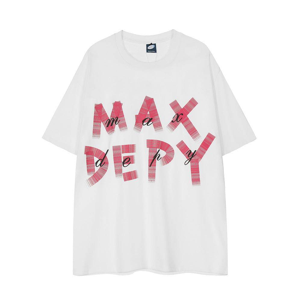 Fashion Letters Printed Loose T-shirt For Men And Women White MuddyStock