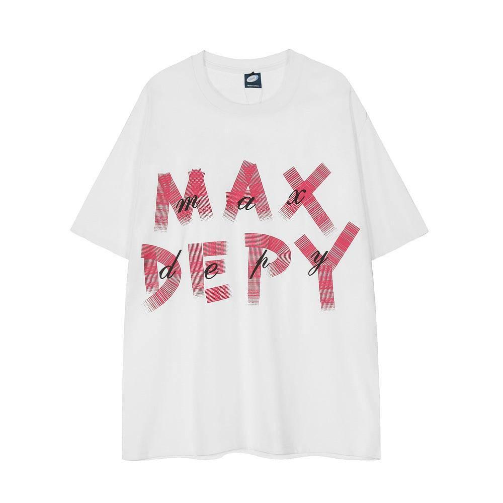 Fashion Letters Printed Loose T-shirt For Men And Women White