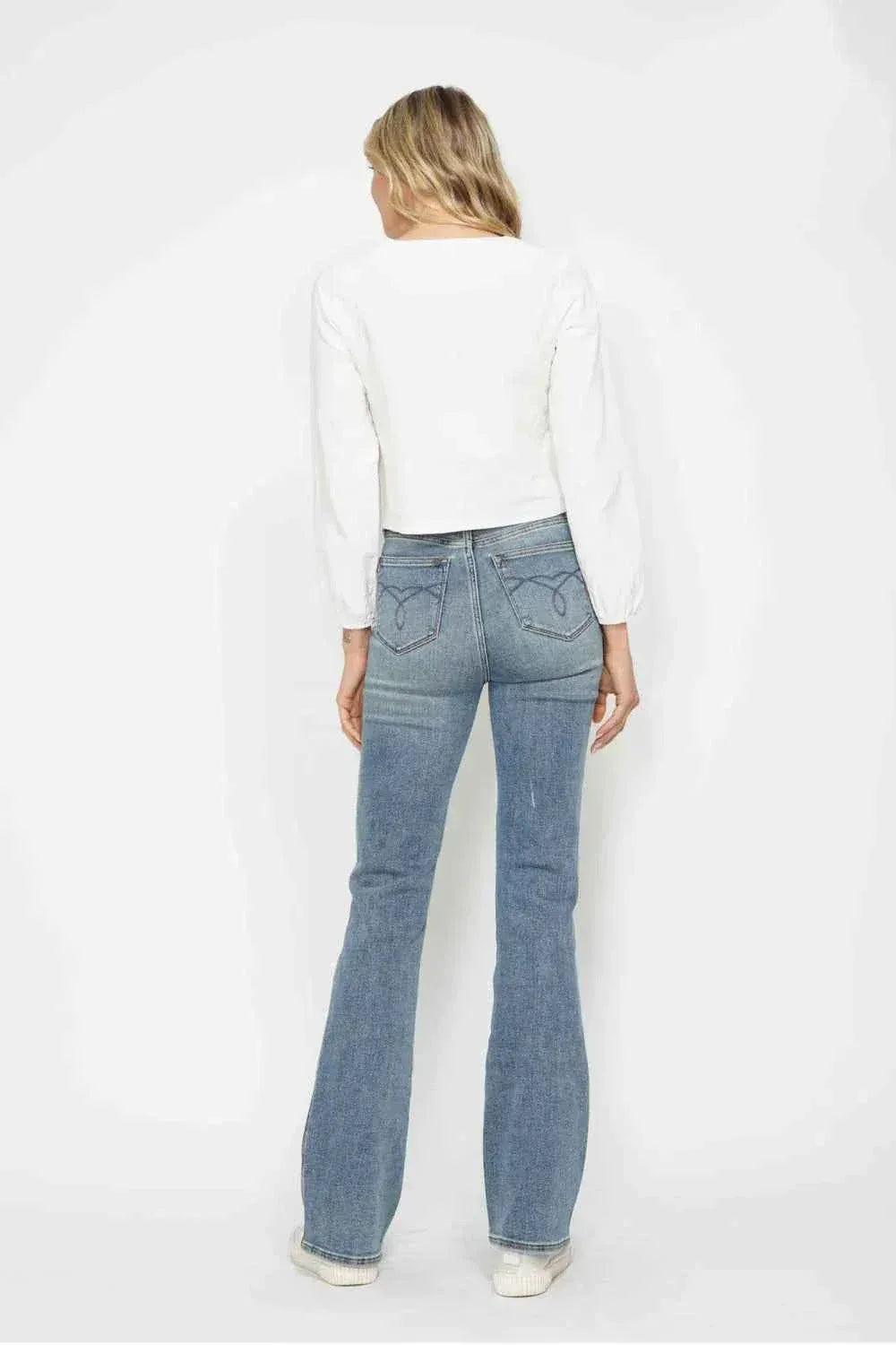 Judy Blue Embroidered Pocketed Bootcut Jeans Plus Size For Women