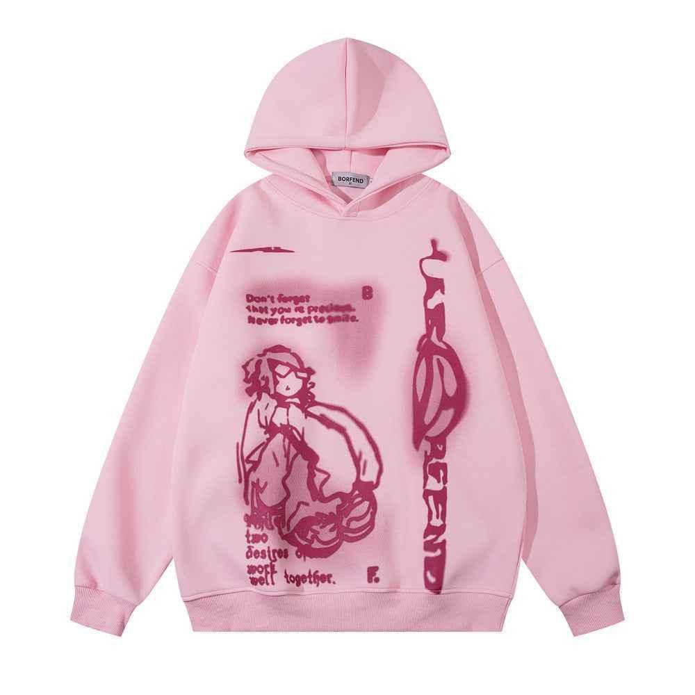 Printed Hoodie For Men And Women Pink