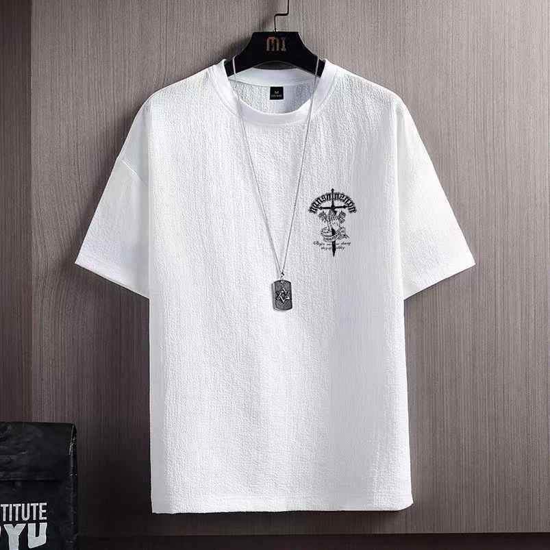Ice Silk Short Sleeve T-shirt Men 991 White Hands Folded MuddyStock
