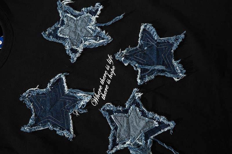 Vintage Patch Five-pointed Star Short Pomelo T Shirt For Men And Women MuddyStock