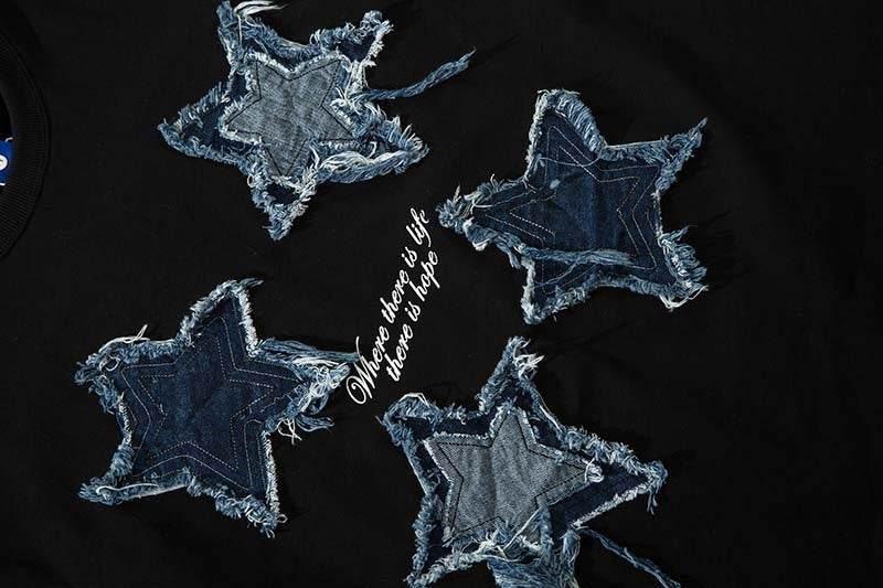 Vintage Patch Five-pointed Star Short Pomelo T Shirt For Men And Women