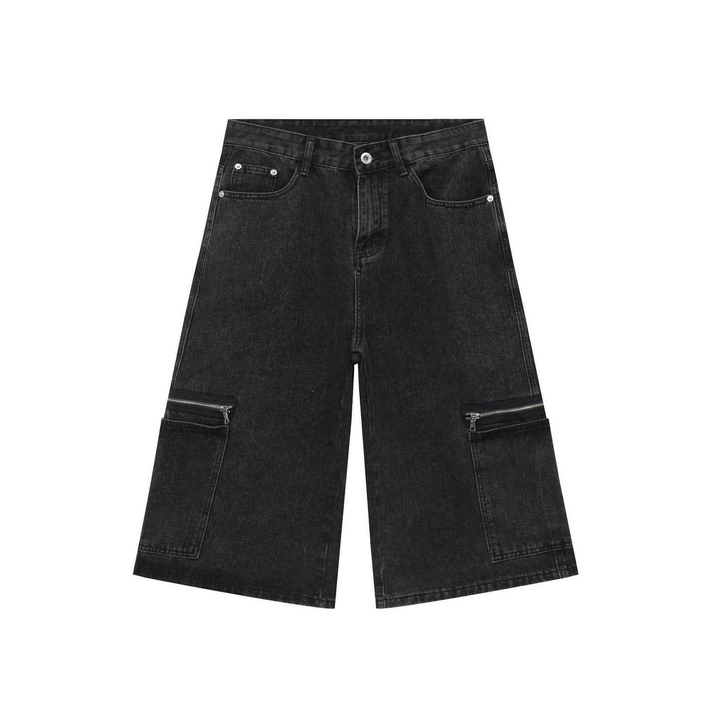 Workwear Denim Shorts New Loose Street Personalized Cropped Pants Black And Gray MuddyStock