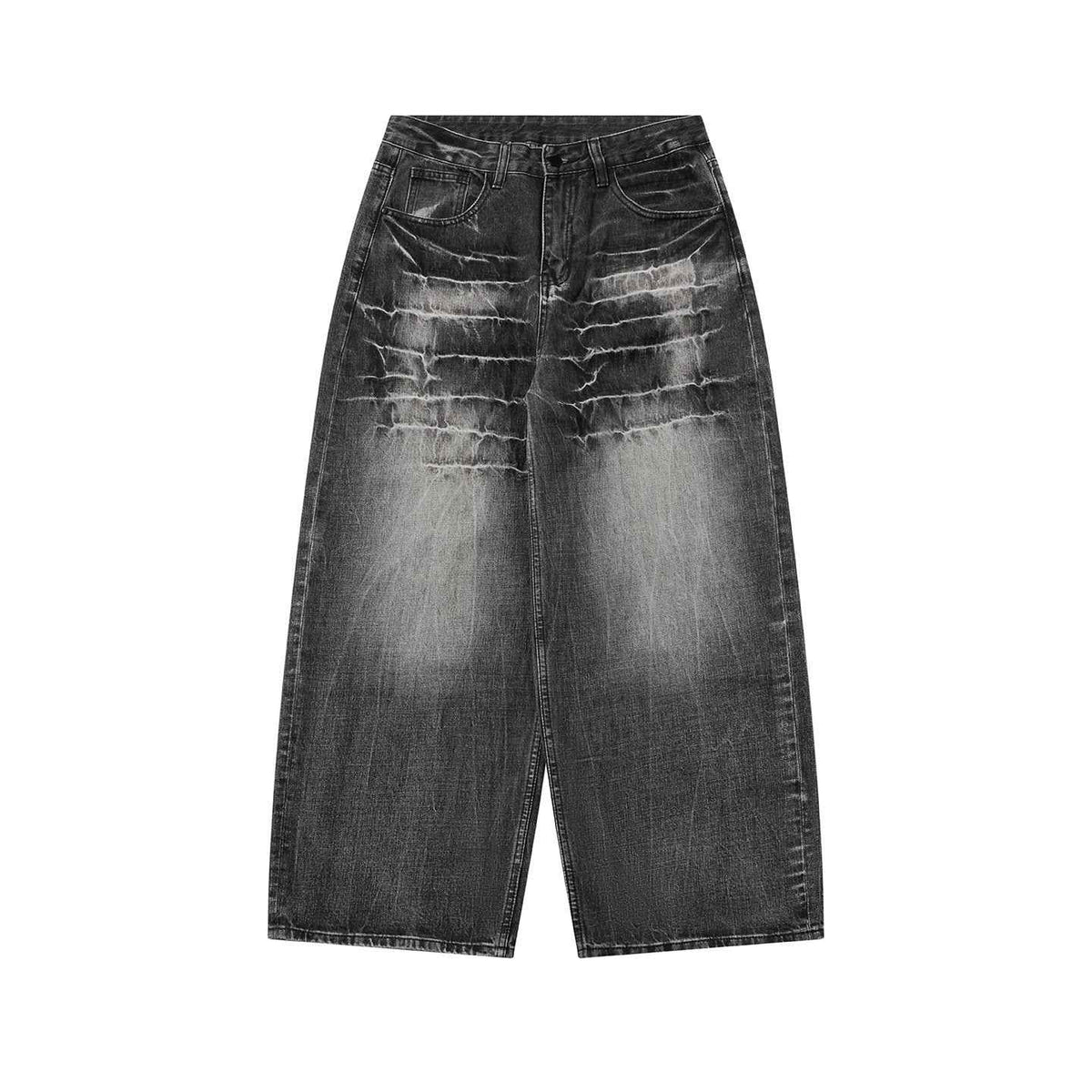Retro Washed Distressed Loose-fit Wide-leg Denim Pants For Men And Women