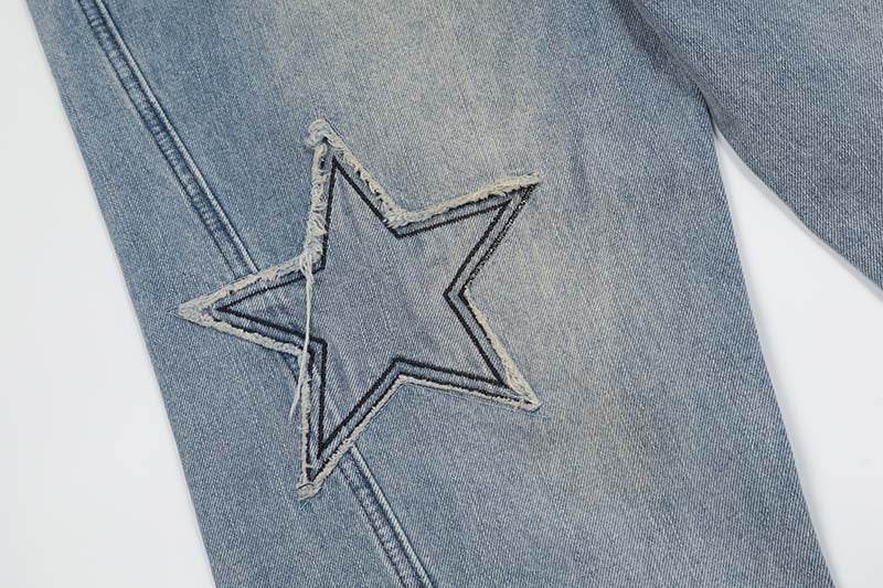 Street Trend Patch Pentagram Cat Whisker Embroidered Jeans Women MuddyStock