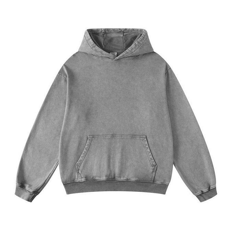 Thickened Washed Old Gradient Solid Color Batik Hooded Sweater For Men And Women Light Gray MuddyStock