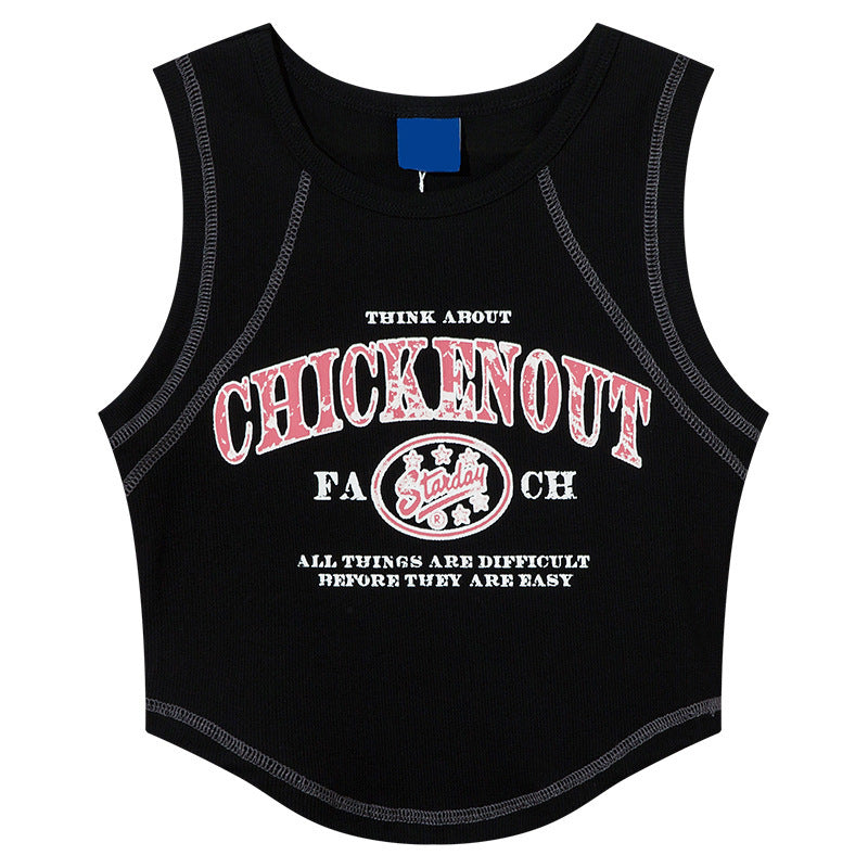Retro Distressed Printed Short Top For Women Black MuddyStock