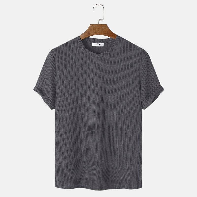 Men Summer Solid Color Round Neck Basic T-Shirts Dark Gray MuddyStock