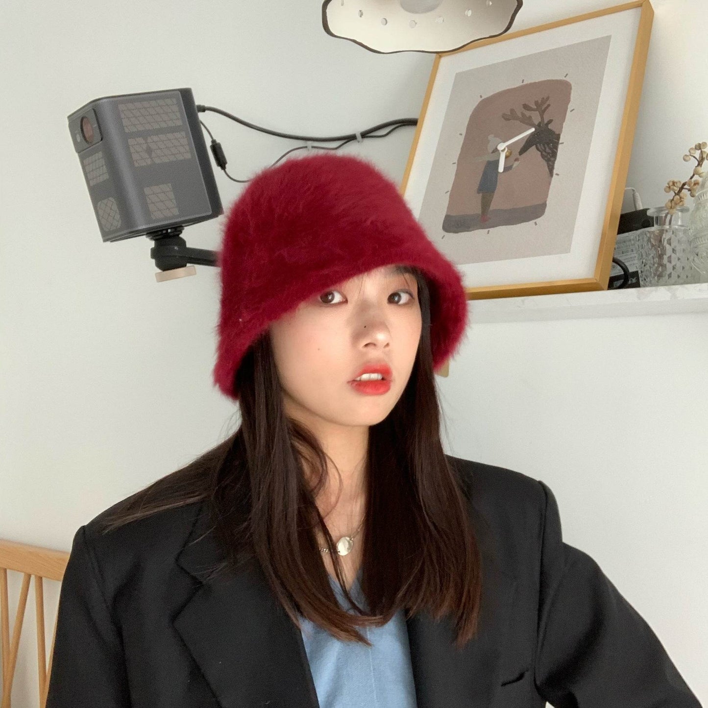 Women's warm hat autumn and winter Wine red M MuddyStock