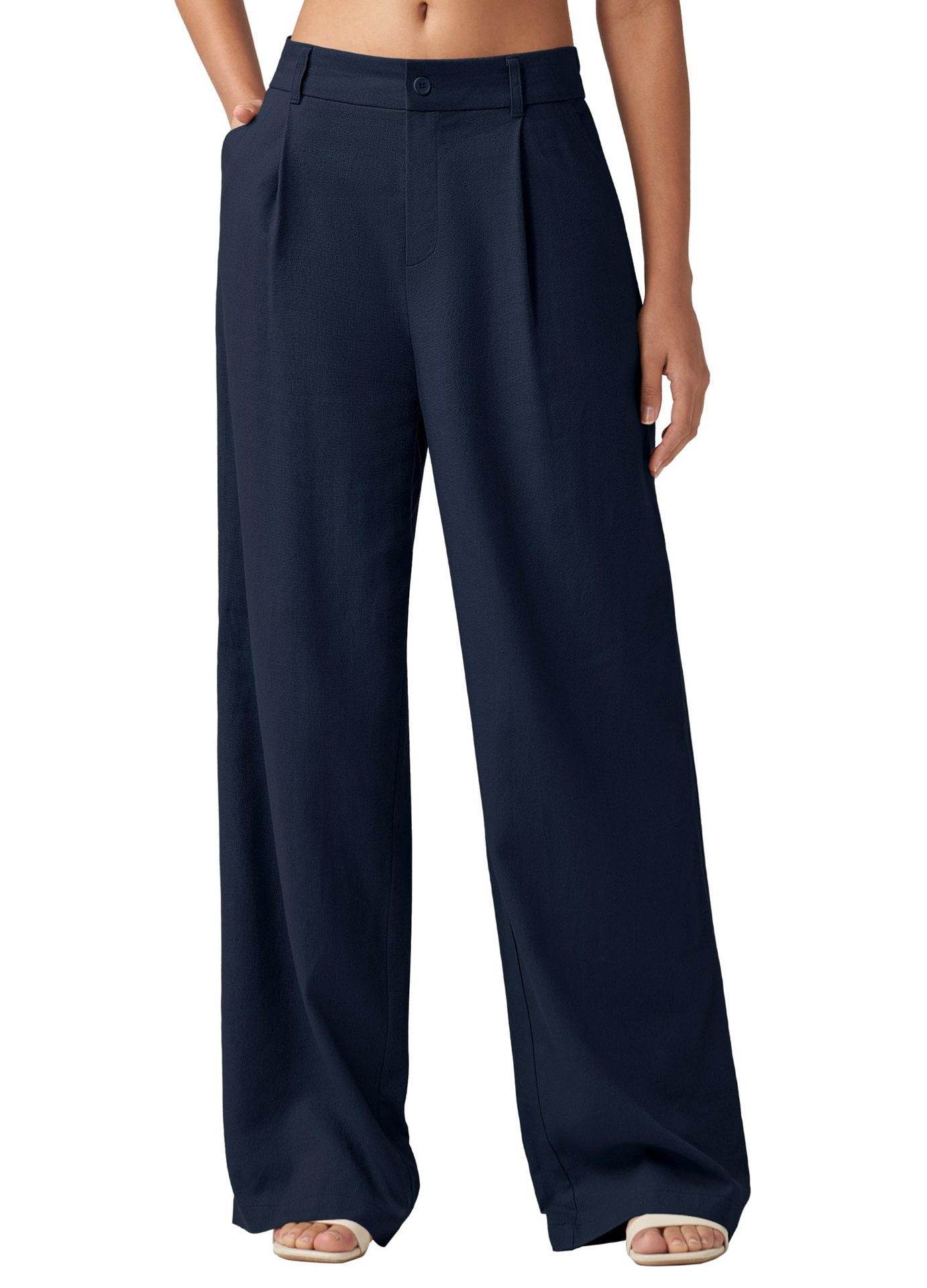 Loose Casual And Comfortable Pocket Straight-leg Pants For Women Navy Blue MuddyStock