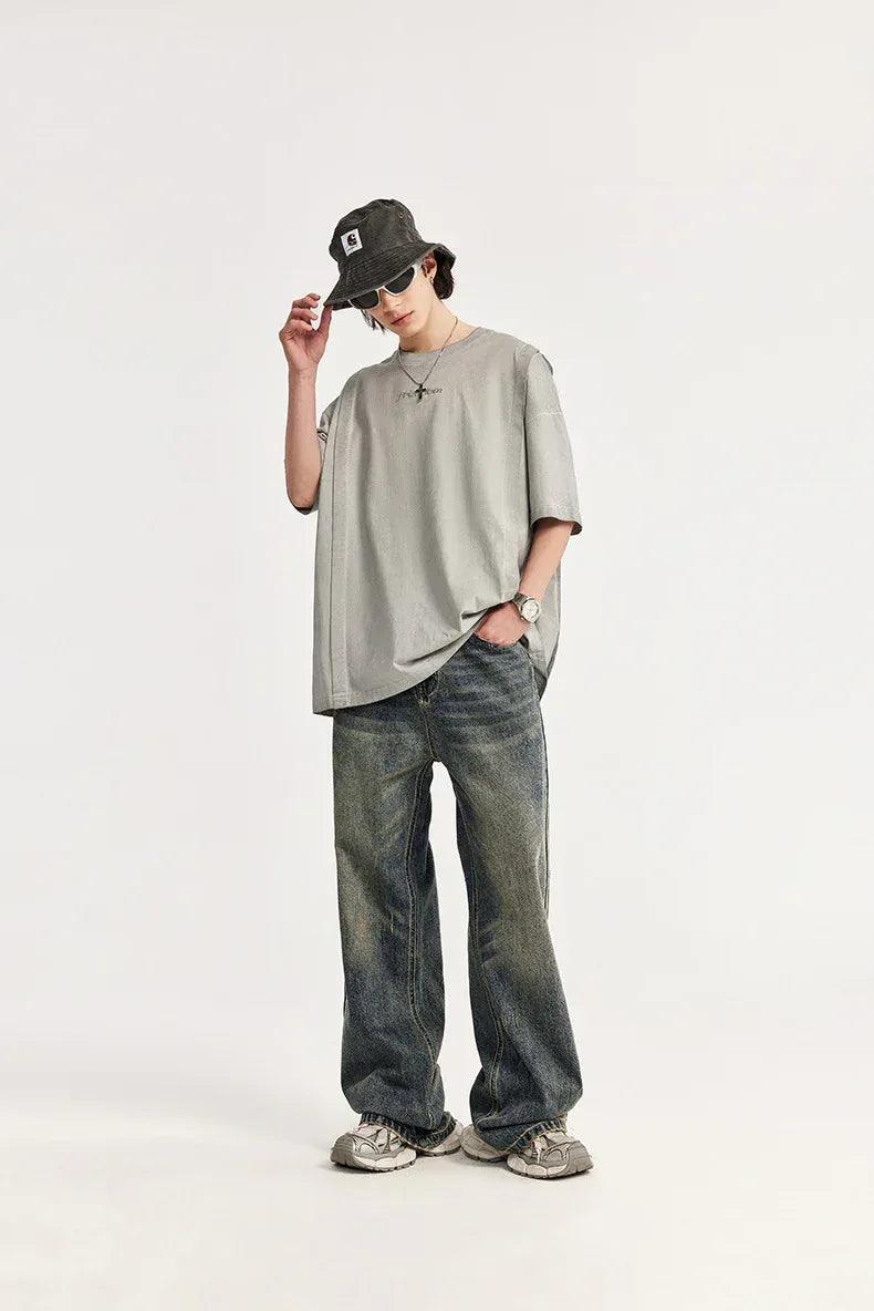 Retro Cat Beard Distressed Wide Leg Jeans For Men