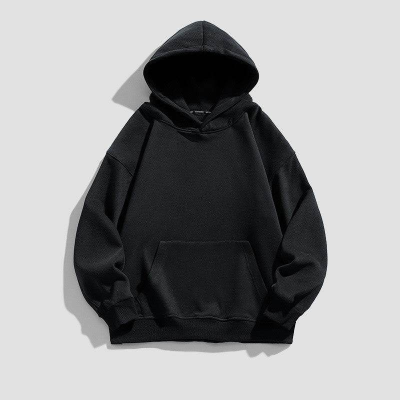 Men's American-style Simple Velvet Hoodie Top Black MuddyStock