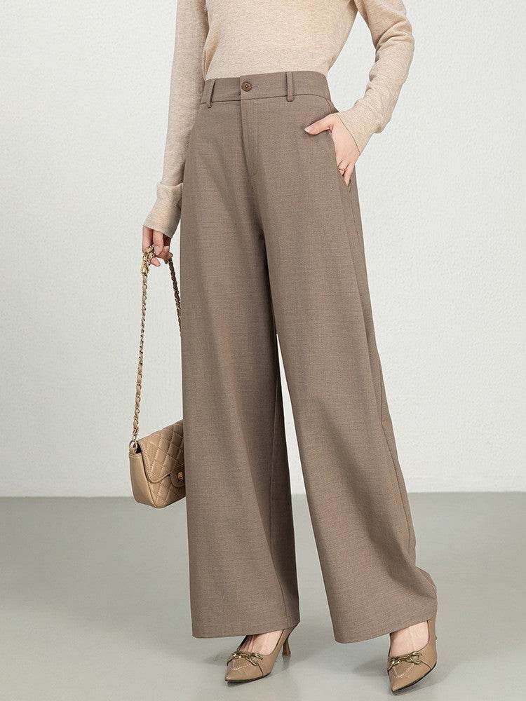 Cotton And Linen High Waist Suit Straight Wide-leg Pants Beige Red MuddyStock
