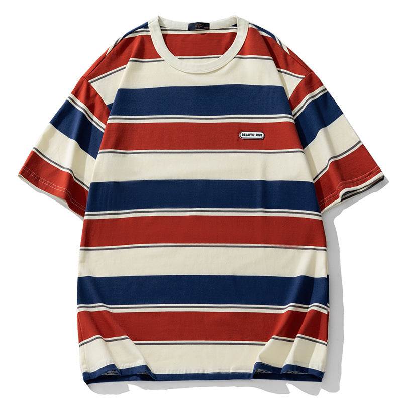 Striped loose short sleeved T-shirt For Men And Women | MuddyStock Originals Red and Blue Stripes MuddyStock