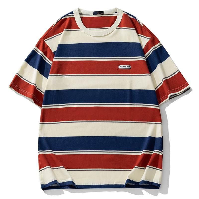 Striped loose short sleeved T-shirt For Men And Women | MuddyStock Originals Red and Blue Stripes