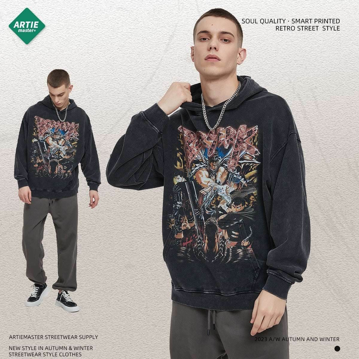 Printed cartoon retro distressed men's hoodie | MuddyStock Originals MuddyStock