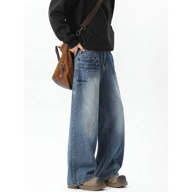 Men's Rivet Washed Loose Jeans MuddyStock