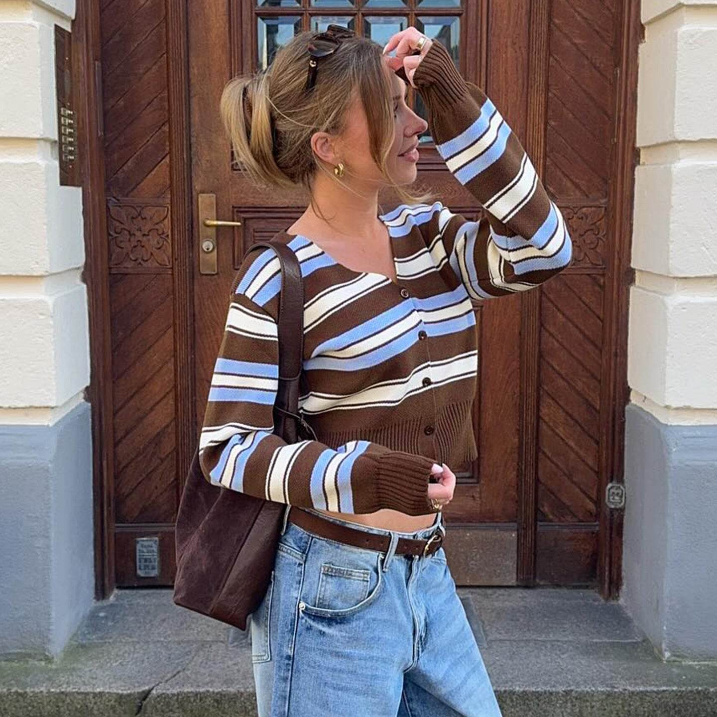 V-Neck Striped Sweater For Women | MuddyStock Originals MuddyStock