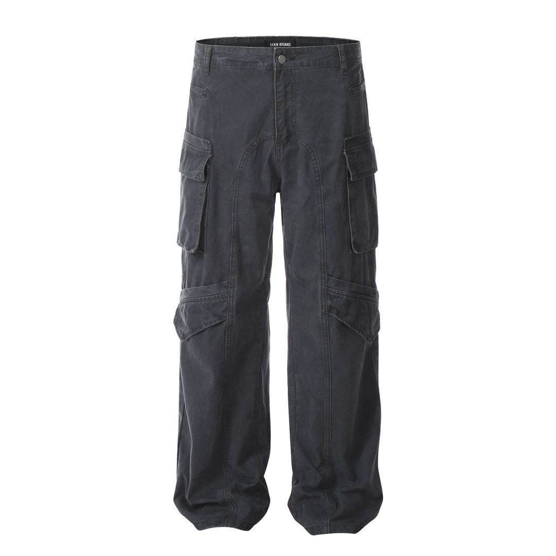 Casual Loose Straight Pu Wide-leg Trousers For Men And Women Dark Gray MuddyStock