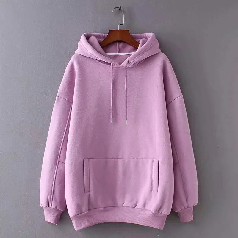 Women's Loose Hooded Sweater With Velvet Pockets Purple MuddyStock