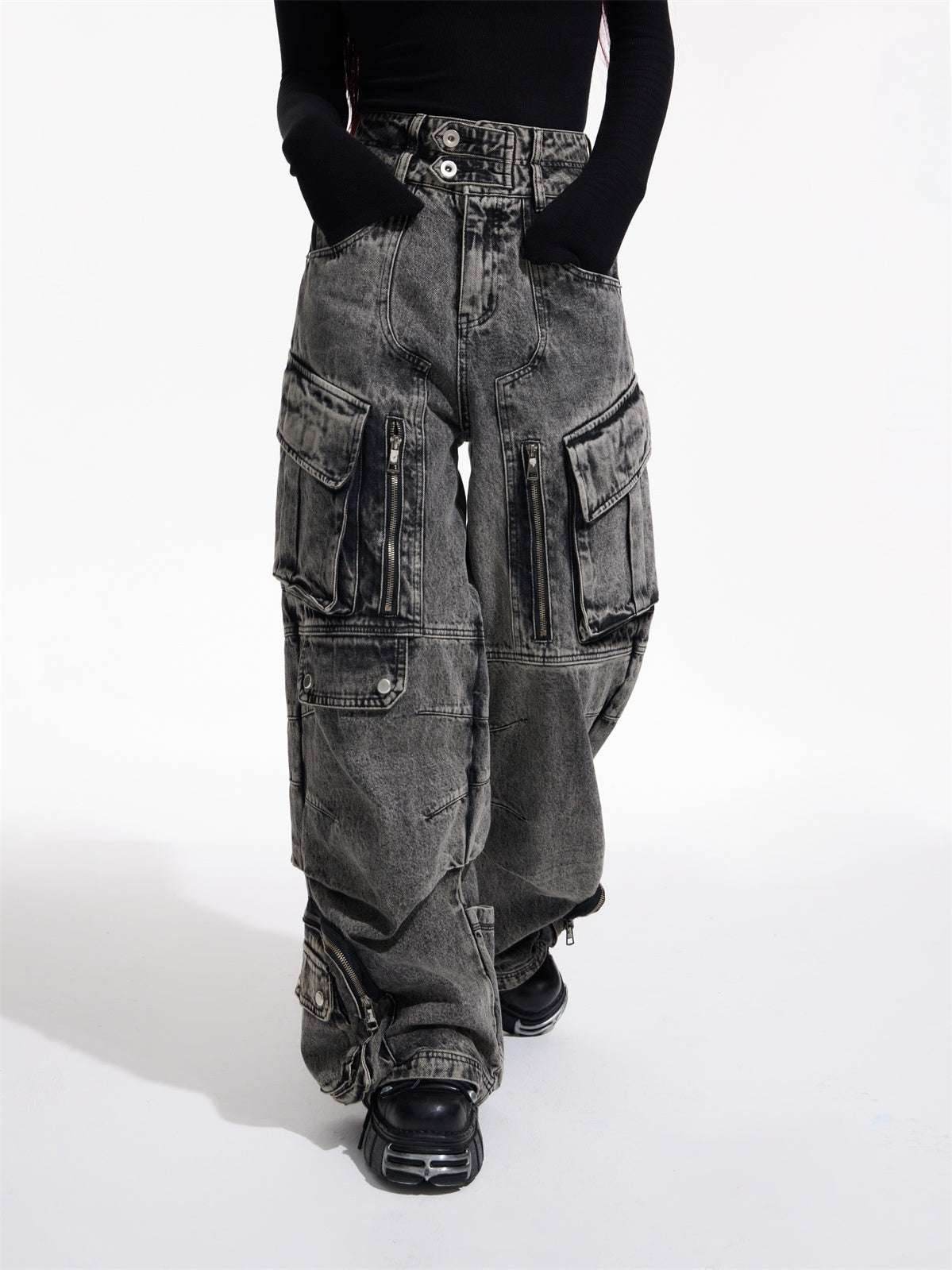 Design Retro Work Style Multi Pocket Jeans MuddyStock