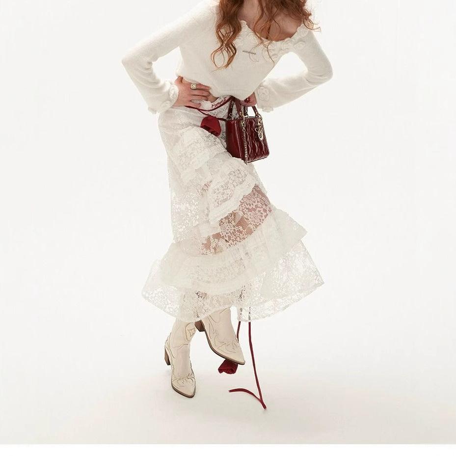 American-style Retro Lace Tiered Skirt All Products