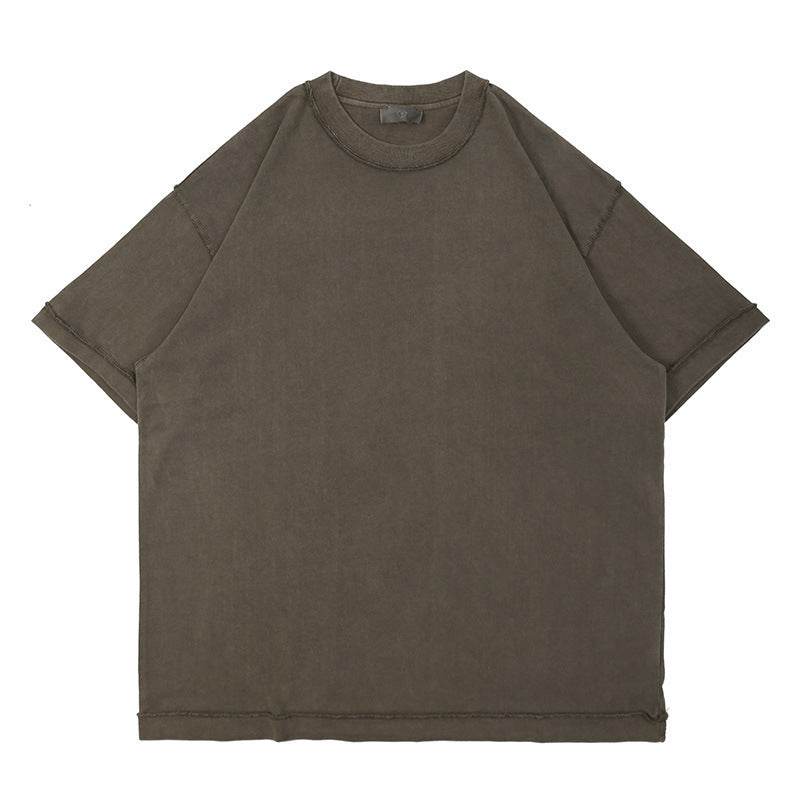 Heavy-duty Washed Reverse Short-sleeved Men Khaki MuddyStock