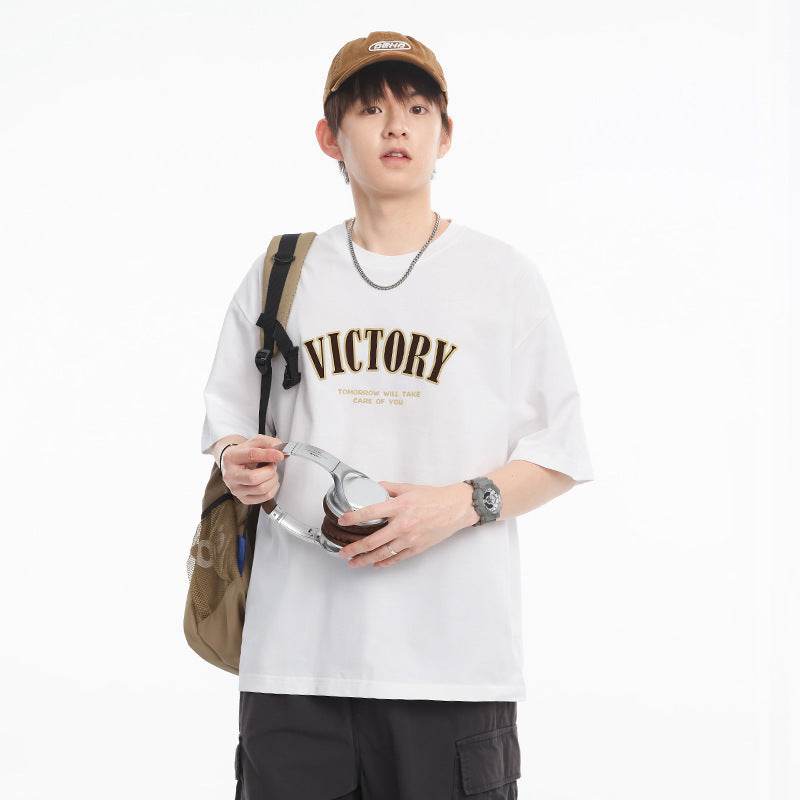 Men's Retro Alphabet Embroidered Short-sleeved T-shirt MuddyStock