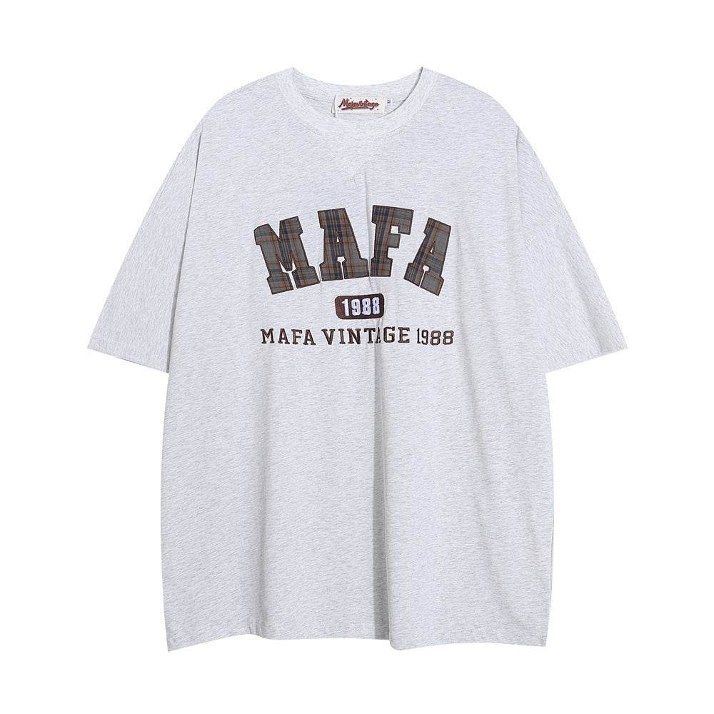 Letter Patch Embroidered Casual T-shirt For Women Gray MuddyStock