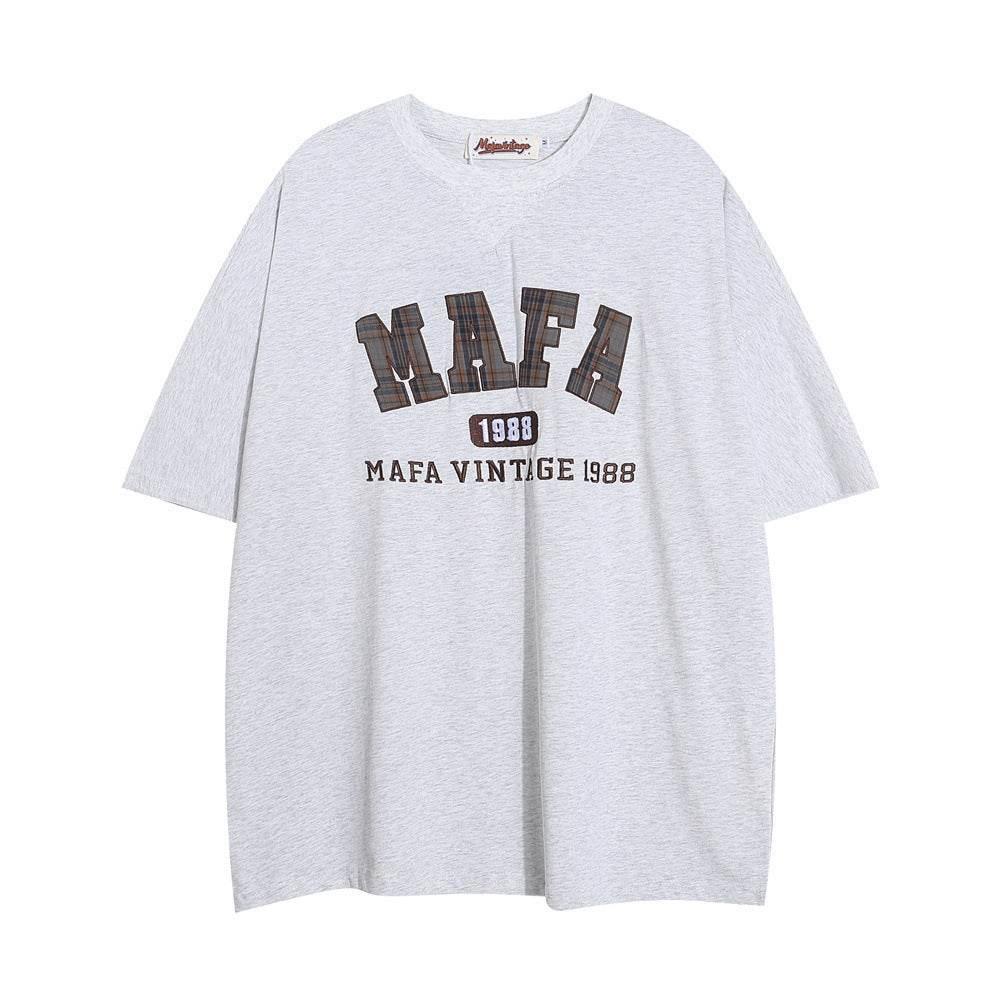 Letter Patch Embroidered Casual T-shirt For Women Gray