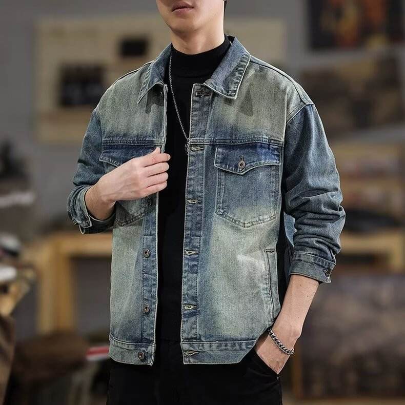 Men's washed vintage denim jacket for men | MuddyStock Originals Blue MuddyStock